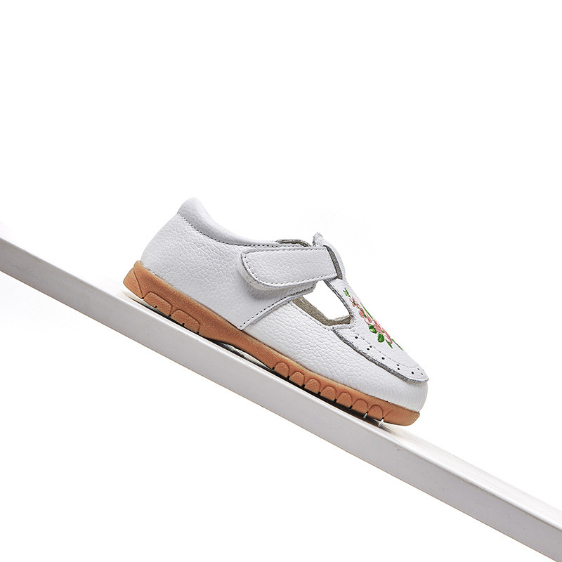 Детски обувки за принцеси от естествена кожа, лепенка, флорална бродерия, EVA стелка, за деца 1–7 години