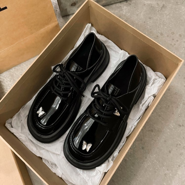 Γυναικεία loafers σε βρετανικό στυλ – JK δερμάτινα παπούτσια, PU επάνω μέρος, ύψος τακουνιού 3–5 cm, κορδόνια, σόλα καουτσούκ