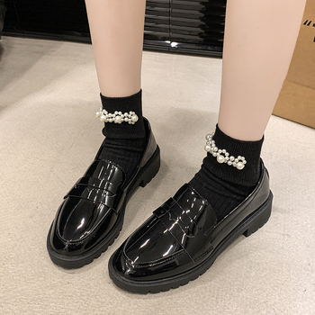 Μέρι Τζέϊν λοφέρς με στρογγυλό δάχτυλο, PU επάνω μέρος, χαμηλός αστράγαλος, ρηχά άνοιγμα, μεσαίο ύψος τακουνιού 3–5 cm, καουτσούκ σόλα