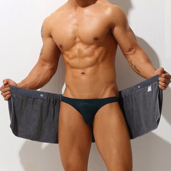 Vīriešu vannas dvielis ar īsu svārku - nēsājam dvieli peldēšanai, minimālisma stilā, 90-95% poliesters, terry audums, 181-200 g/m²