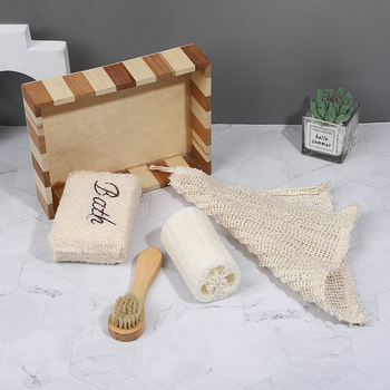 Подаръчен комплект за вана — памучно-ленени квадратни кърпи, бродирани, дървена кутия, 4 части, персонализирани
