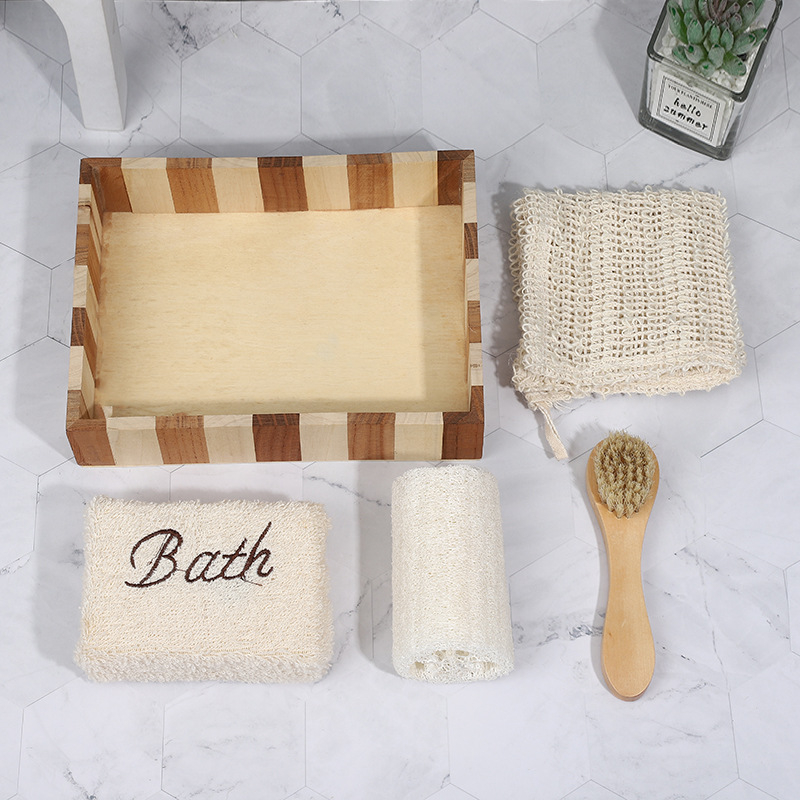 Подаръчен комплект за вана — памучно-ленени квадратни кърпи, бродирани, дървена кутия, 4 части, персонализирани