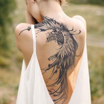 Phoenix πλήρες τατουάζ στην πλάτη — παραδοσιακό μελάνι, μεταφορά με νερό, προσαρμογή διαθέσιμη, ιδιωτική ετικέτα με άδεια (Υλικό: Λευκό Χαρτόνι; Διαδικασία: Μεταφορά με νερό; Προσαρμογή: Ναι; Ιδιωτική ετικέτα: Ναι)