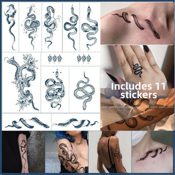 Αυτοκόλλητα τατουάζ στην κλείδα με σχέδιο φιδιού — ημι-μόνιμα, αδιάβροχα, μακράς διάρκειας, unisex, Fill art
