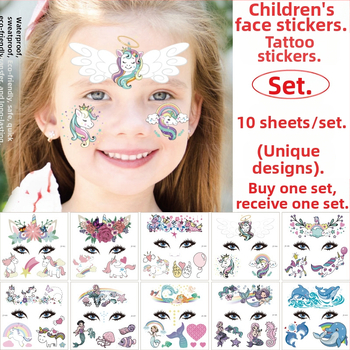 Αυτοκόλλητα τατουάζ προσώπου για παιδιά – σχέδιο γοργόνας και μονόκερου, μεταφορικό αυτοκόλλητο, κρεμαστά διακοσμητικά