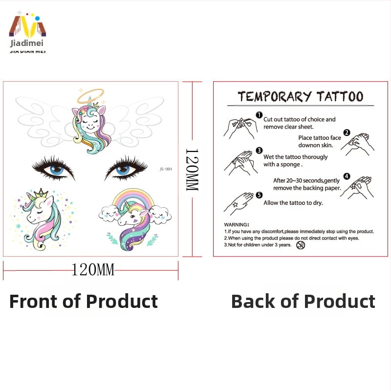 Vaikų veido tatuiruotės lipdukas – undinėlės ir vienaragio dizainas, transferiniai lipdukai, pakabinamos dekoracijos