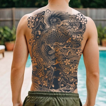 Αυτοκόλλητο τατουάζ για ολόκληρη πλάτη – βότανο σχέδιο, εκτύπωση με μεταφορά νερού, κατασκευή αυτοκόλλητου μεταφοράς, μηχανική παραγωγή, τυπωμένο λογότυπο