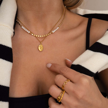 Κολιέ από τιτάνιο ατσάλι με μη κανονικό οβάλ κρεμαστό σε σχήμα τριαντάφυλλου, επιχρυσωμένο με 18k χρυσό, αλυσίδα σε σχήμα οβάλ συνδέσμων, ρυθμιζόμενο μήκος 21–50 cm, για γυναίκες