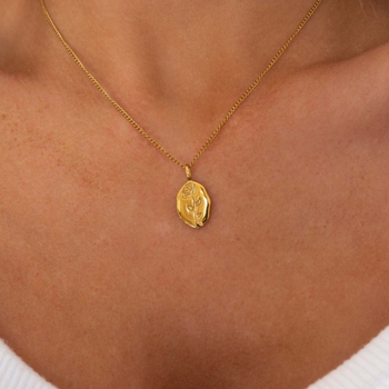 Κολιέ από τιτάνιο ατσάλι με μη κανονικό οβάλ κρεμαστό σε σχήμα τριαντάφυλλου, επιχρυσωμένο με 18k χρυσό, αλυσίδα σε σχήμα οβάλ συνδέσμων, ρυθμιζόμενο μήκος 21–50 cm, για γυναίκες