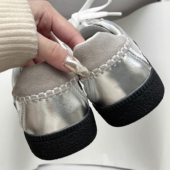 Γυναικεία Δερμάτινα Αθλητικά Παπούτσια, Σχέδιο με Χρωματικό Συνδυασμό, Στρογγυλή μύτης, Καουτσούκ Σόλα, Μεσαίο Ύψος Τακουνιού 3-5 εκ