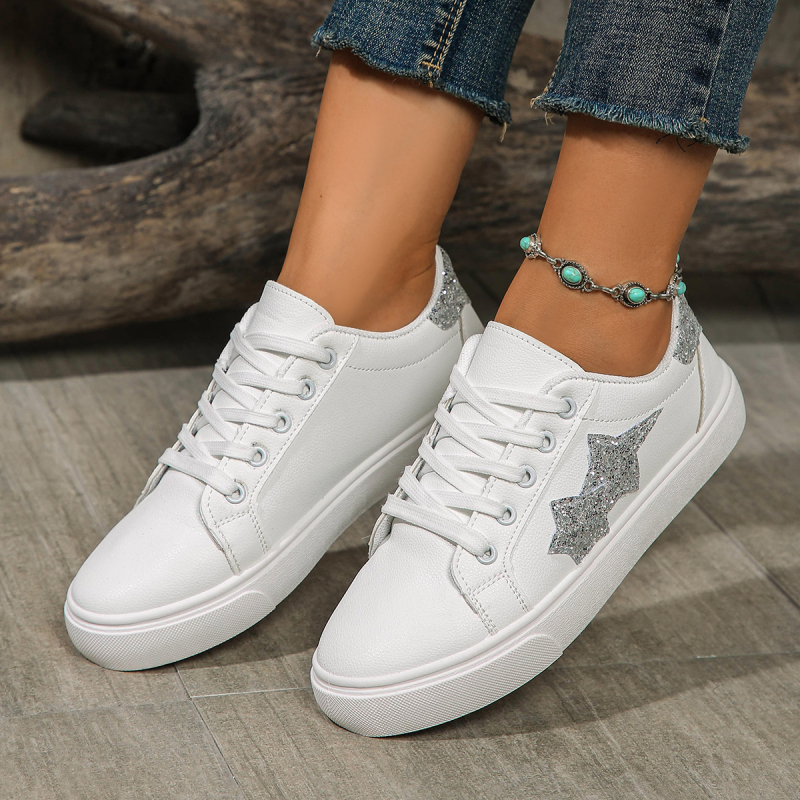 Žemų batų sportiniai kedai su žvaigždžių raštu, PU viršus su velūro tekstūra, lengvi, priešslidžio gumos padas