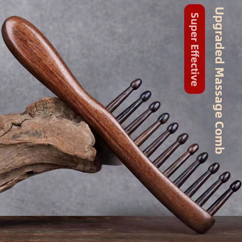 Дървен гребен за коса с широки зъби, масажен терапевтичен дизайн за меридиани, стил: модерен минимализъм, материал: дърво