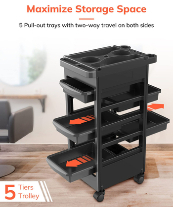 Κομμωτηριακή καρότσα, 6 επιπέδων, με μπολ βαφής μαλλιών και περιστρεφόμενο 360° χώρο αποθήκευσης, PP υλικό, φορητή