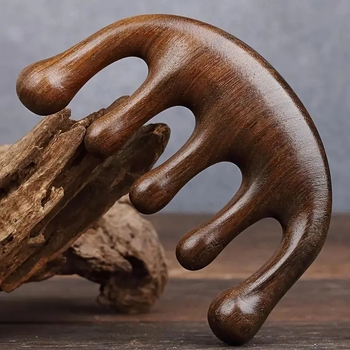 Сандалово дърво масажен гребен със комплект меридиански ролери — дървен, 45 g, Рег. номер на медицински уред 001