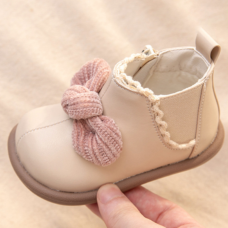 Ghete pentru fetițe, stil prințesă, partea superioară PU, vârf rotund, talpă moale