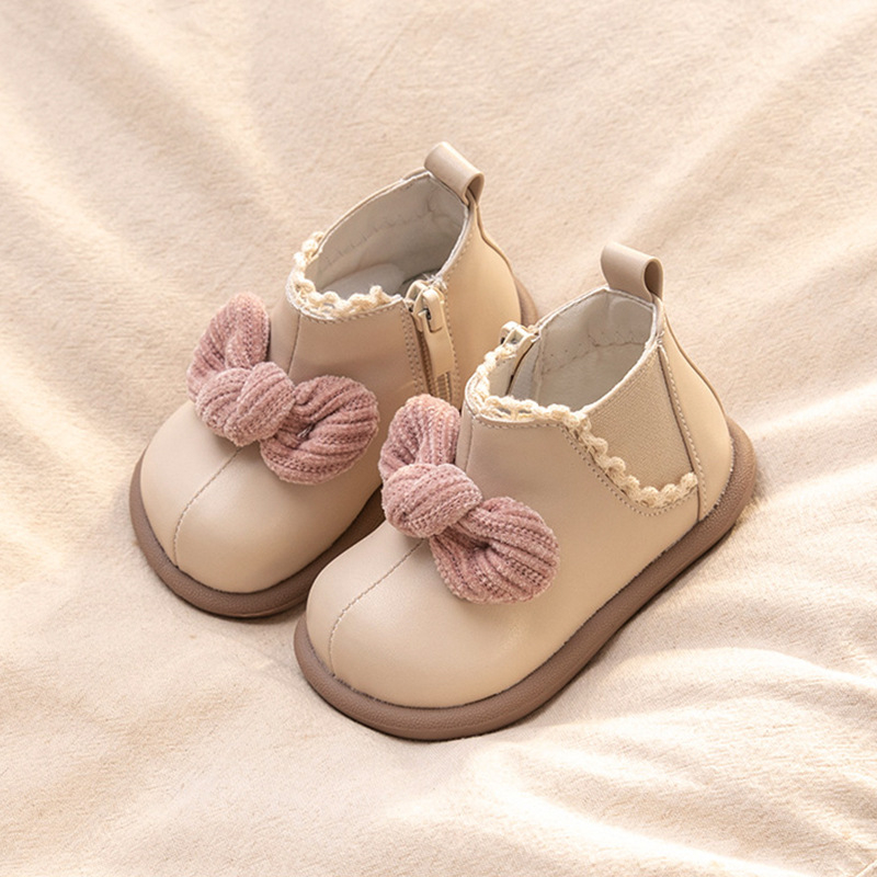 Ghete pentru fetițe, stil prințesă, partea superioară PU, vârf rotund, talpă moale