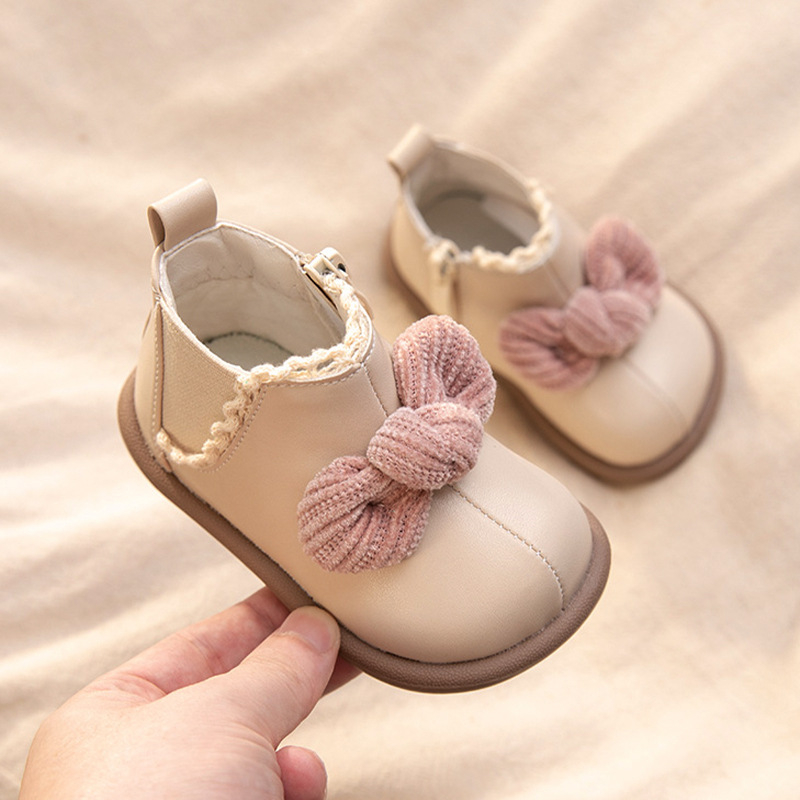 Ghete pentru fetițe, stil prințesă, partea superioară PU, vârf rotund, talpă moale