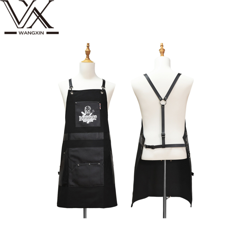 Wangxin kanvasz PU anyagú váll nélküli kötény fodrászathoz, foltálló, modern egyszerű stílus