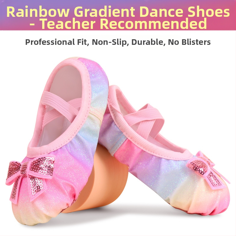 Detské baletky pre dievčatá – priedušný plátenný vršok, gumová podrážka, mäkká podrážka na baletné skúšky