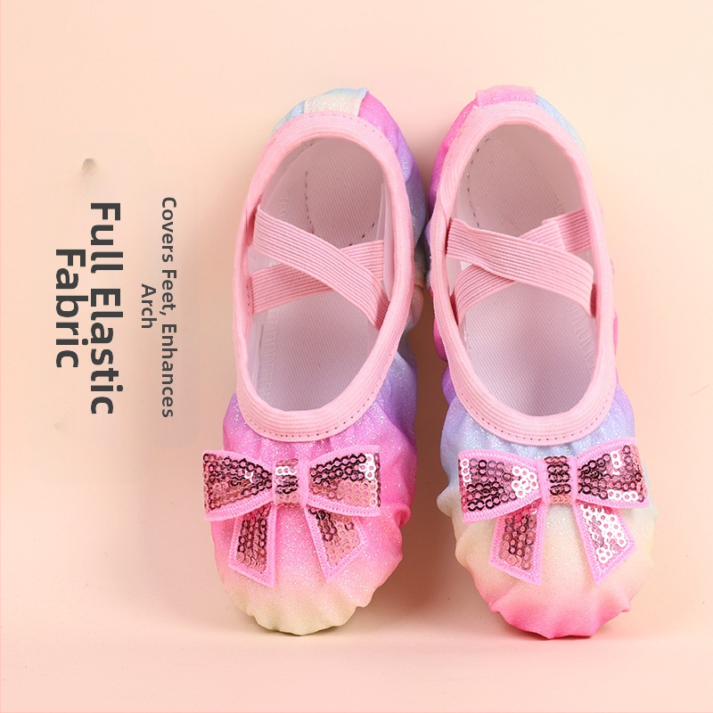 Detské baletky pre dievčatá – priedušný plátenný vršok, gumová podrážka, mäkká podrážka na baletné skúšky