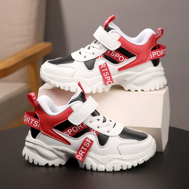 Παιδικά παπούτσια σε στυλ dad shoes με δερμάτινο πάνω μέρος, αδιάβροχα, ελαφριά, αντιολισθητικά, με Velcro κλείσιμο