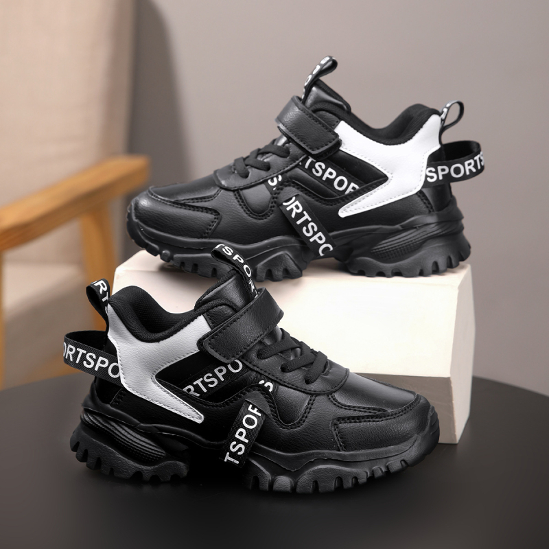 Παιδικά παπούτσια σε στυλ dad shoes με δερμάτινο πάνω μέρος, αδιάβροχα, ελαφριά, αντιολισθητικά, με Velcro κλείσιμο