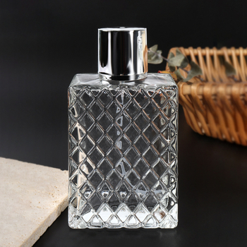 Bočica za nadopunu parfema – 100 ml, staklena, proziran karirani uzorak, puhana boca, prazna bočica za parfem, dinorag