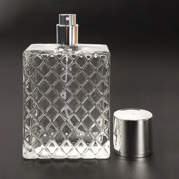 Bočica za nadopunu parfema – 100 ml, staklena, proziran karirani uzorak, puhana boca, prazna bočica za parfem, dinorag