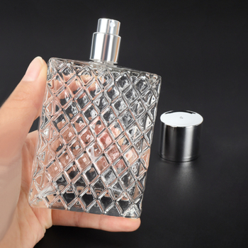 Bočica za nadopunu parfema – 100 ml, staklena, proziran karirani uzorak, puhana boca, prazna bočica za parfem, dinorag