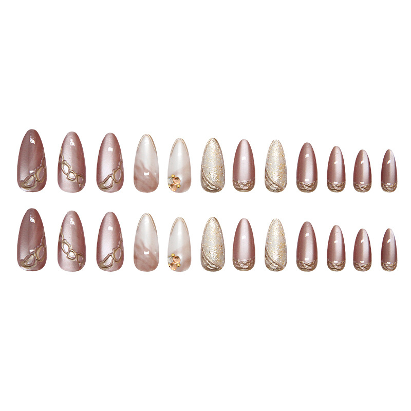 Комплект диамантени камъни за нокти – котешко око, миндалевидна форма, за носене, 24 броя