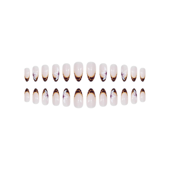 Τεχνητά νύχια σε σχήμα αμυγδάλου, κοντά, αφαιρούμενα, με φλοράλ λεοπάρ μοτίβο, για κυρίες