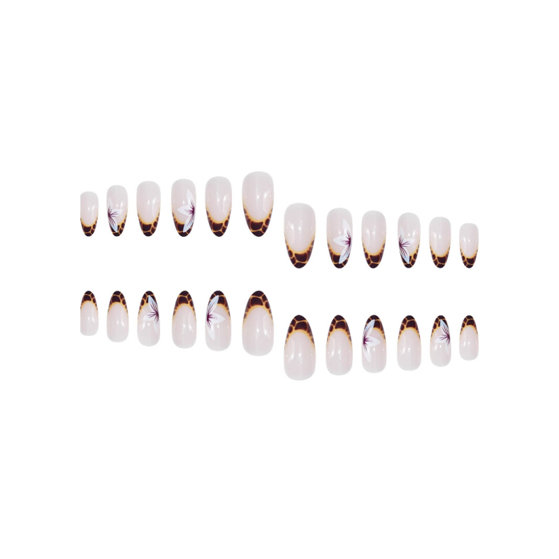 Изкуствени прес-нокти с форма на бадем, къси, сваляеми, флорално леопардов принт, за дами