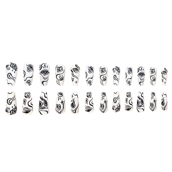 CCCASJ Ψεύτικα νύχια σε κοντό μπαλέτο στυλ, Z191 Μαύρα Μάτια, 24 τεμάχια ανά κουτί