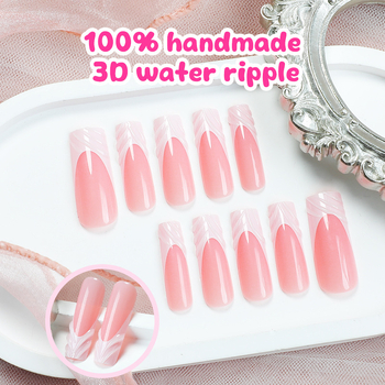 Χειροποίητα αυτοκόλλητα νυχιών σε γαλλικό στυλ με μαρμάρινο σχέδιο, σετ 24 τεμάχια για εφαρμογή – Miss Bloom