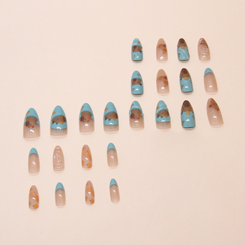 Αποσπώμενα νύχια σε σχήμα αμυγδάλου με 3D σχέδιο ζωώδους χαρακτήρα, γαλλικού στυλ, φορέσιμα κομμάτια μανικιούρ