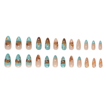 Αποσπώμενα νύχια σε σχήμα αμυγδάλου με 3D σχέδιο ζωώδους χαρακτήρα, γαλλικού στυλ, φορέσιμα κομμάτια μανικιούρ