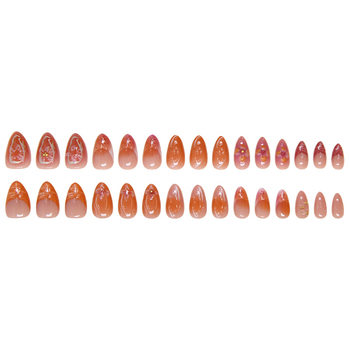 Σετ αυτοκόλλητων νυχιών – Αφαιρούμενο, Σχέδιο γαλλικού με λουλούδια, 3D χρυσές χάντρες και διαμάντες, 30 τεμάχια