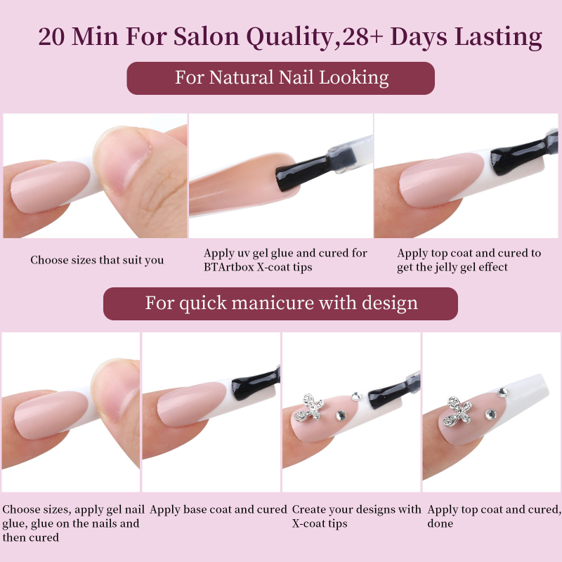 Manzilin 288 db francia stílusú, varrat nélküli, ultra vékony, levehető műkörmök