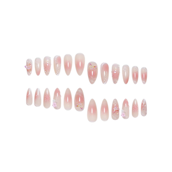 Τεχνητά νύχια σε σχήμα αμυγδάλου με 3D σχέδιο λουλουδιών και πεταλούδας, αποσπώμενα, ολοκληρωμένο σετ