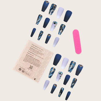 Linqisi Press-On νύχια με διακοσμητικά διαμάντια, Cartoon και Plaid μοτίβο, γλυκό στυλ, για κυρίες