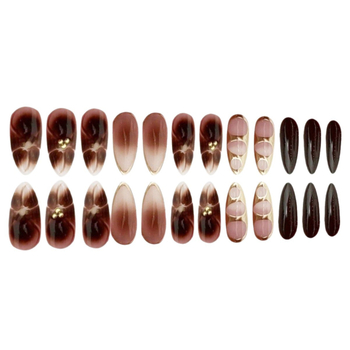 Τεχνητά νύχια σε σχήμα αμυγδάλου, σχέδιο μάρμαρο και άνθη, γλυκό στυλ, φοριούνται από κυρίες