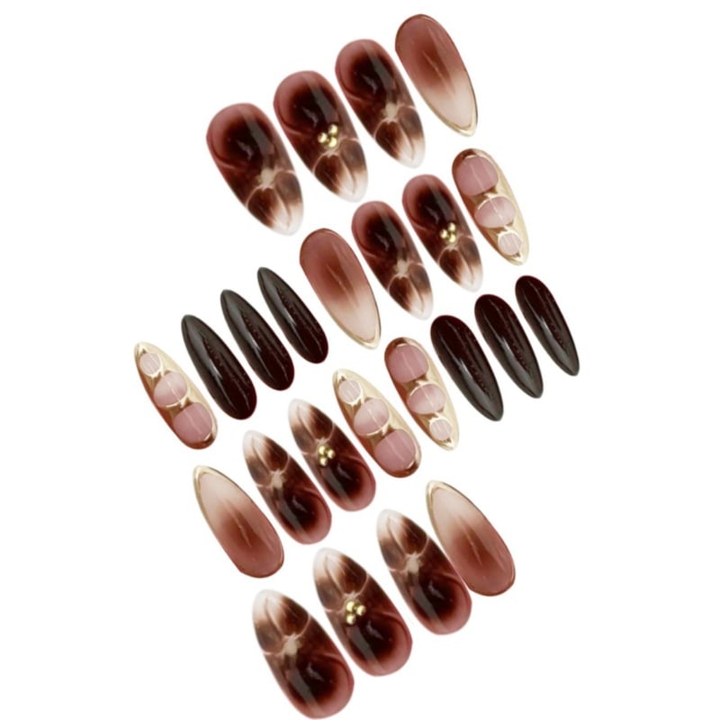 Изкуствени нокти с форма бадем, мраморен и цветен дизайн, сладък стил, носими за дами