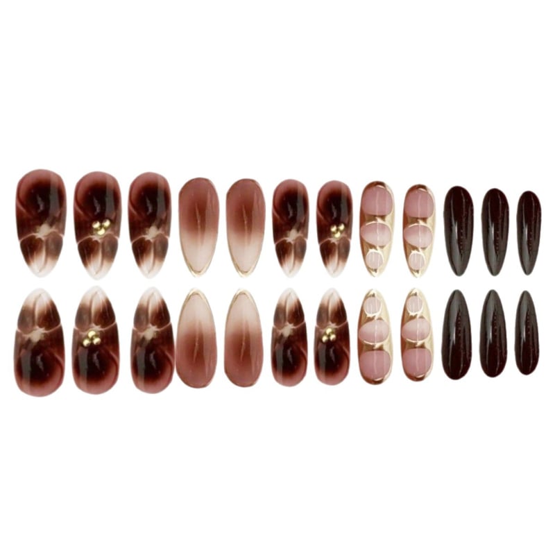 Изкуствени нокти с форма бадем, мраморен и цветен дизайн, сладък стил, носими за дами