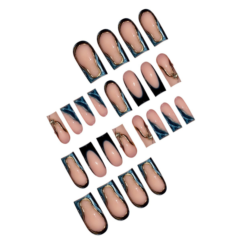 24 darab műköröm készlet gradient 3D csíkokkal, francia mani, mandula forma, minta 3782155