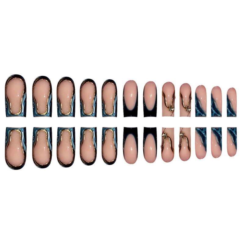 24 darab műköröm készlet gradient 3D csíkokkal, francia mani, mandula forma, minta 3782155