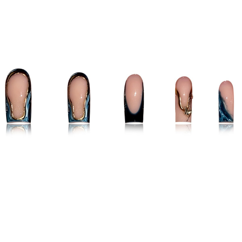 24 darab műköröm készlet gradient 3D csíkokkal, francia mani, mandula forma, minta 3782155