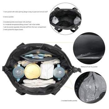 Τσάντα PU δέρμα για μαμά σε ταξίδια με μονωμένο θήκη μπιμπερό, αδιάβροχη, ελαφριά, διαχωρισμό υγρών-ξηρών