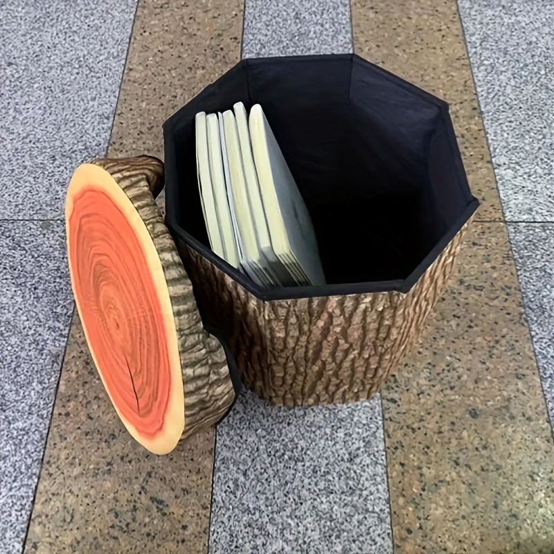 Съхранителен табурет с текстилна тапицерия, сгъваем дизайн, октогонална колона, капацитет 27 л, товароносимост 80 кг