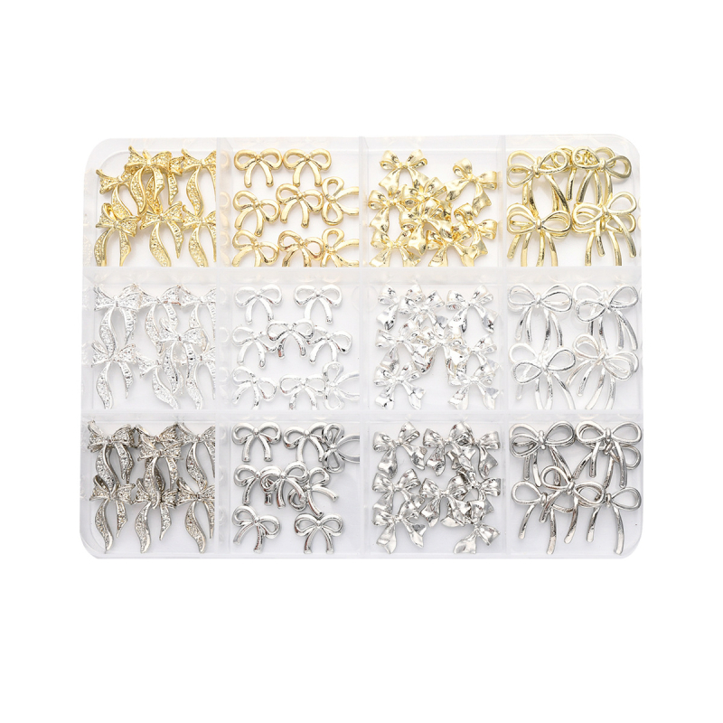 Kutija za nokte s motivom mašne — metalna legura, uzorak mašne, sladak stil