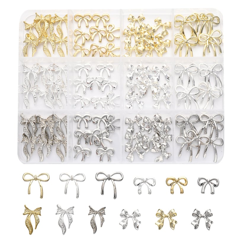 Kutija za nokte s motivom mašne — metalna legura, uzorak mašne, sladak stil